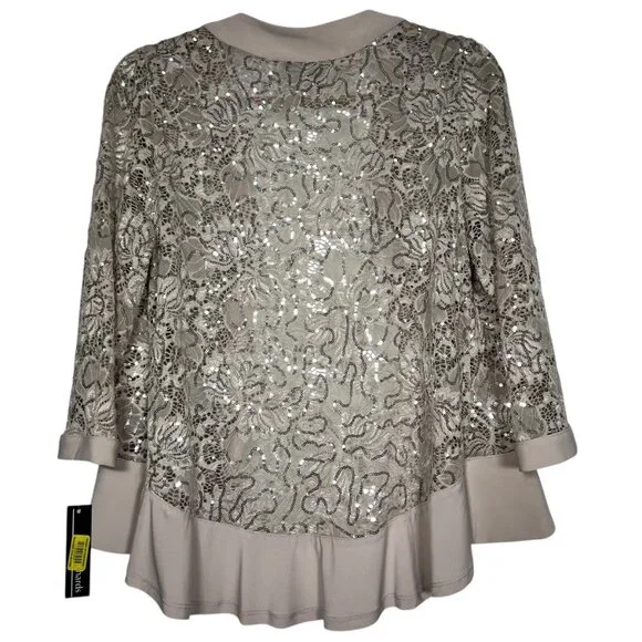 R&M Richards Womens 2 Piece Ruffled Lace Jacket & Dress Champagne Size 6P - Picture 11 of 16